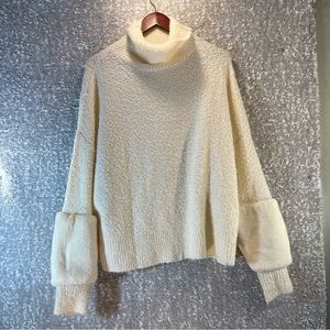 Umgee USA Turtle Neck Drop Off Shoulder Sweater Beige Acrylic Blend Small